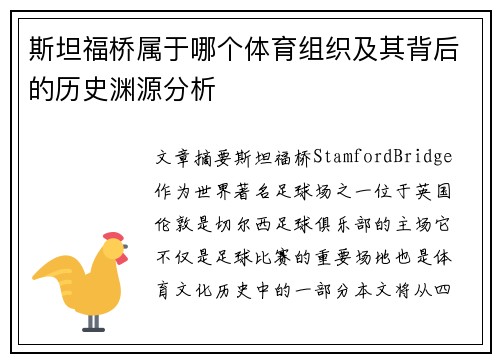 斯坦福桥属于哪个体育组织及其背后的历史渊源分析